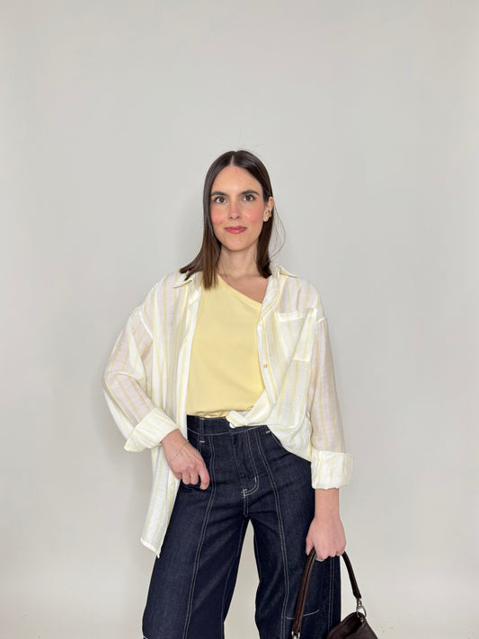 Camicia in leggera viscosa a righe Giallo
