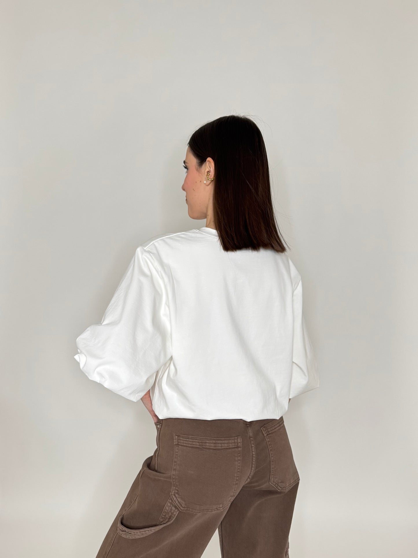 T-shirt palloncino in cotone Panna