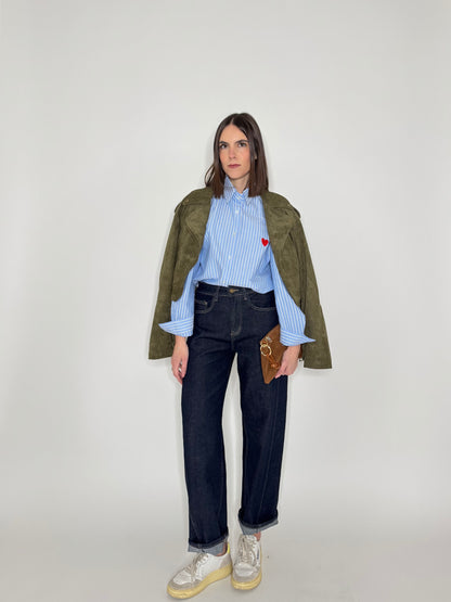 Camicia righe cuore in cotone Azzurro