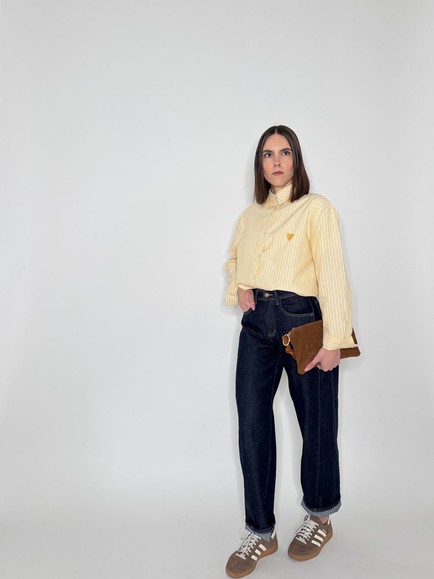 Camicia righe cuore in cotone Giallo