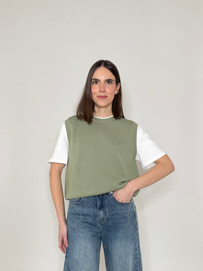 Gilet basic 100% cotone Salvia