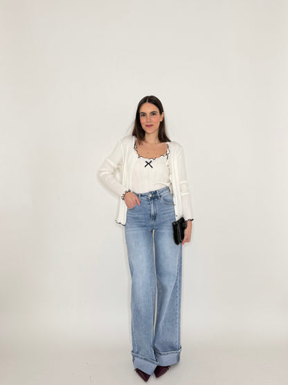 Twinset top e cardigan in filo di viscosa Bianco