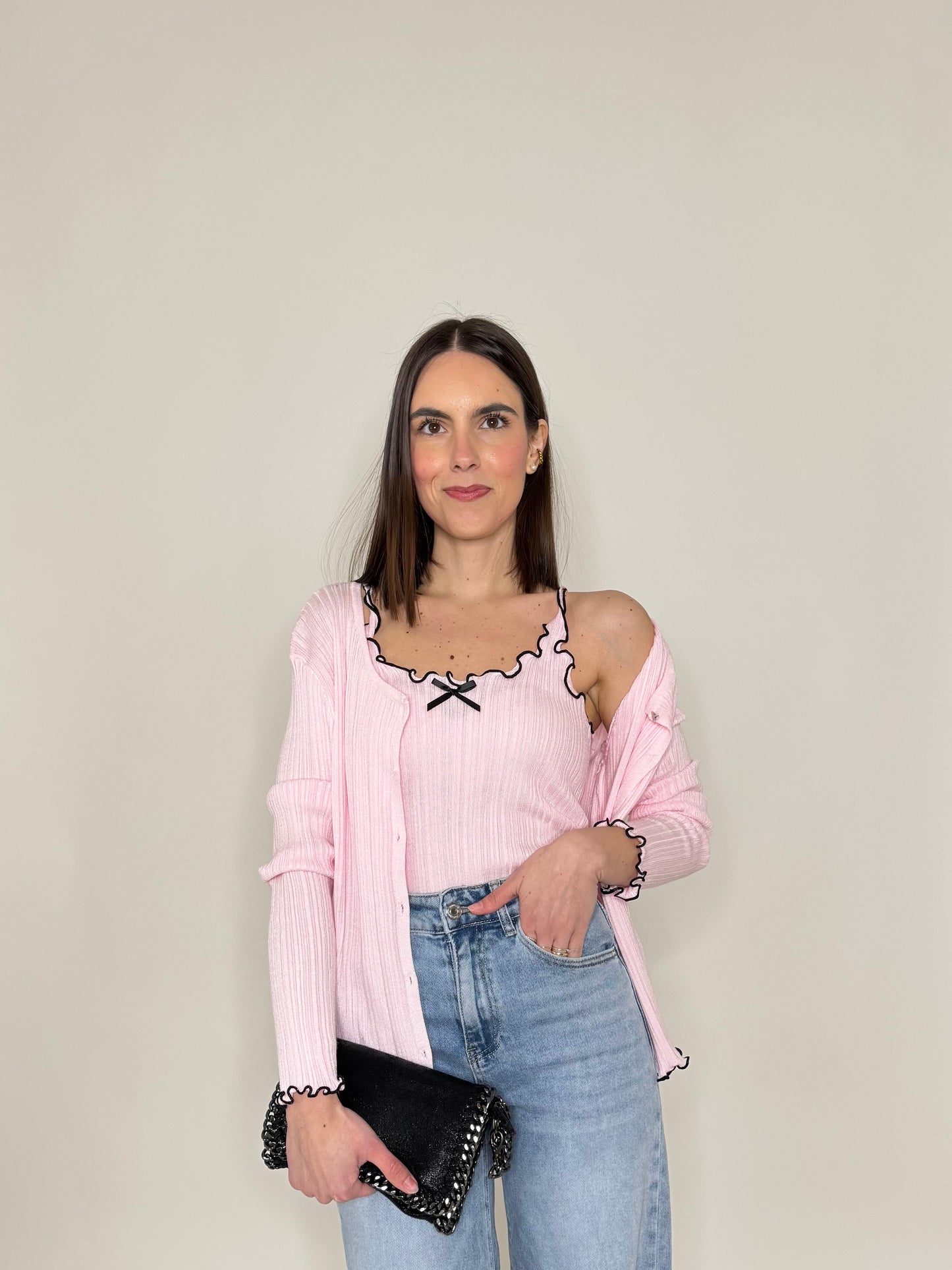 Twinset top e cardigan in filo di viscosa Rosa