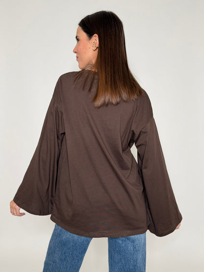 Maglia in cotone con manica a ampia cioccolato