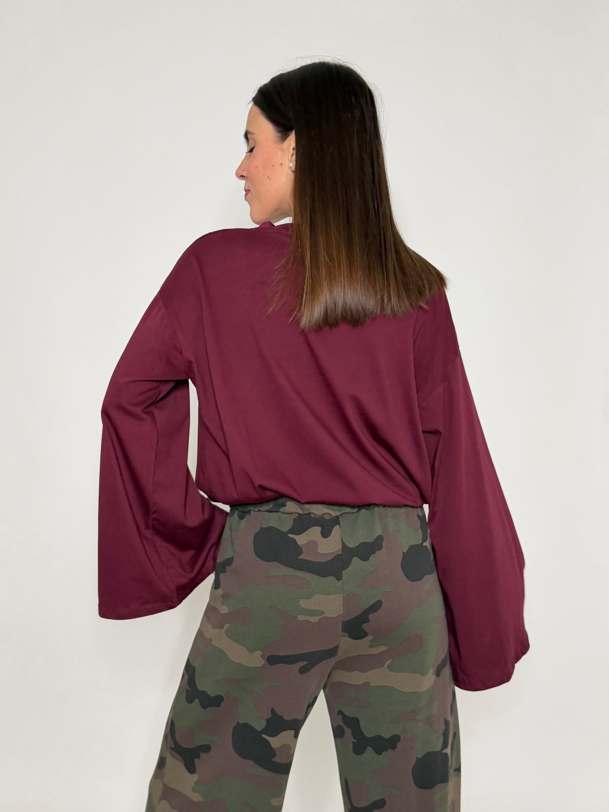 Pantalone palazzo camouflage in cotone