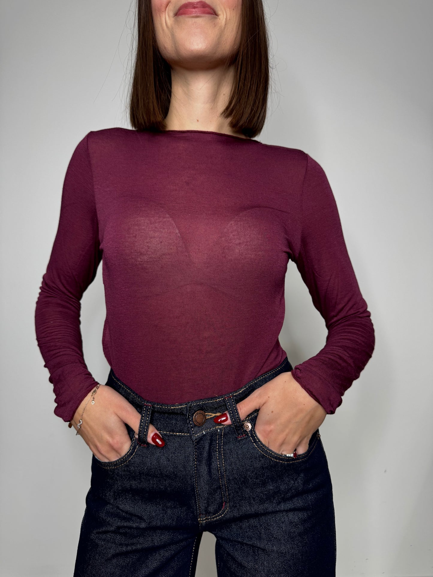 Maglia Cashmere girocollo Bordeaux