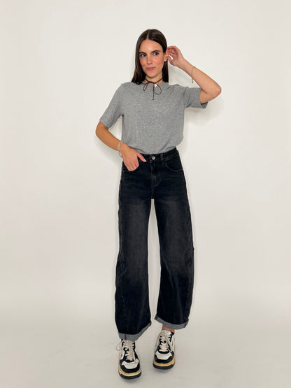 Jeans Barrell con spicchi laterali Grigio nero