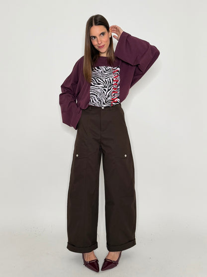 Pantalone cargo wide leg cioccolato