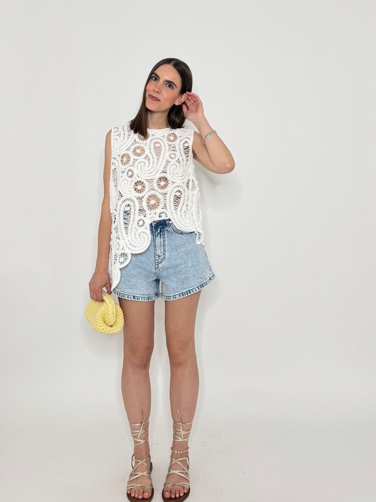 Top in crochet asimmetrico Bianco