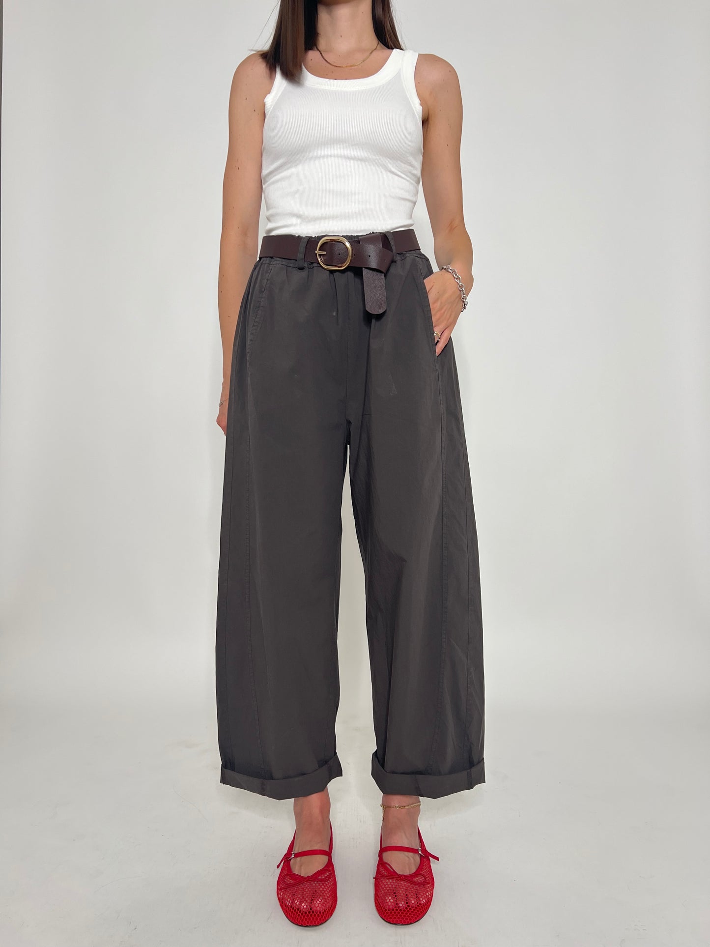 Pantalone popeline 100% cotone barrel fit