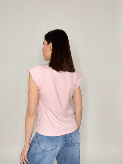 Maglia con spalline imbottite in cotone  Rosa