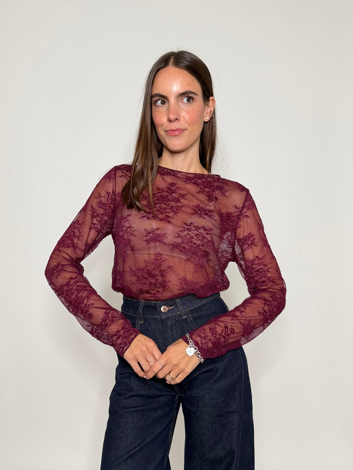 Maglia in pizzo bordeaux