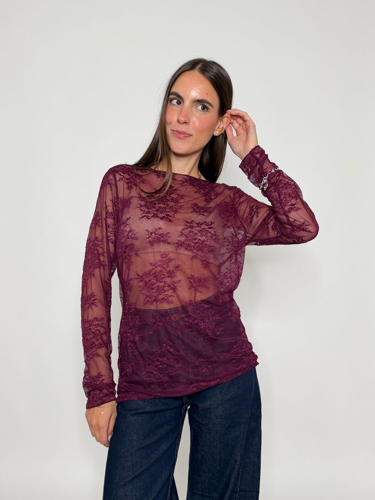 Maglia in pizzo bordeaux