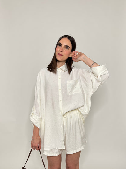 Completo in fresca viscosa micro Strass Panna