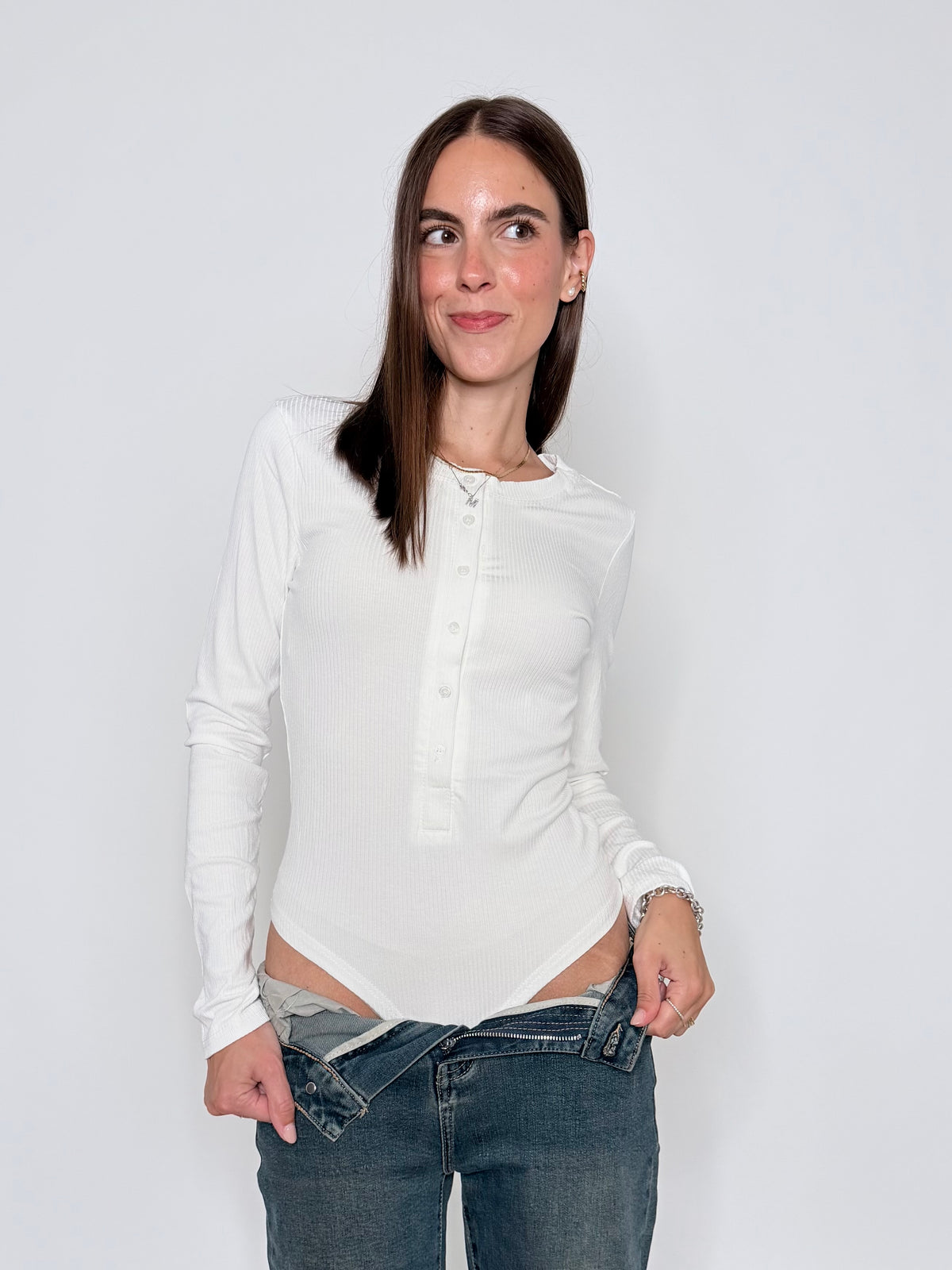 Body a costine in viscosa Bianco latte