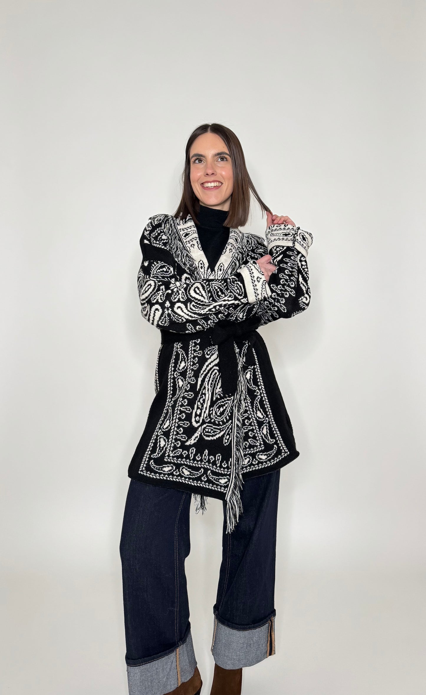 Cardigan bandana Jacquard Nero