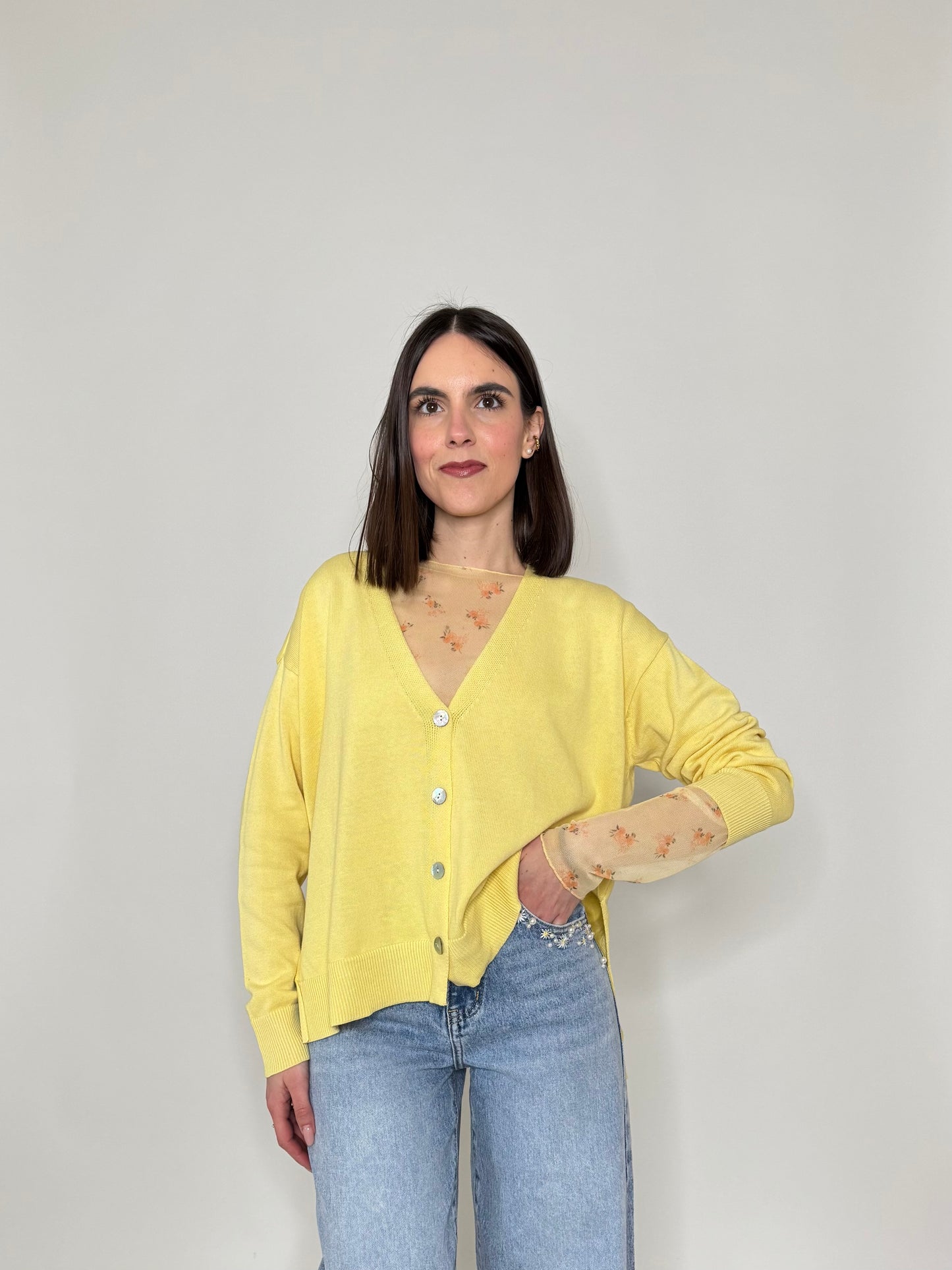 Cardigan in 100% cotone scatoletta Giallo