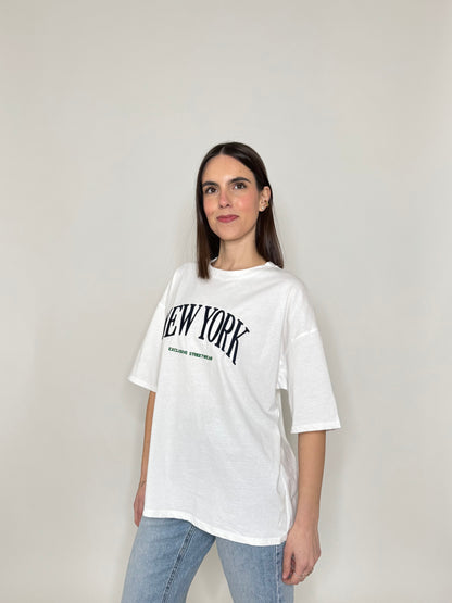T-shirt in cotone "New York" Bianco