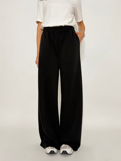 Pantalone palazzo relax fit in viscosa nero