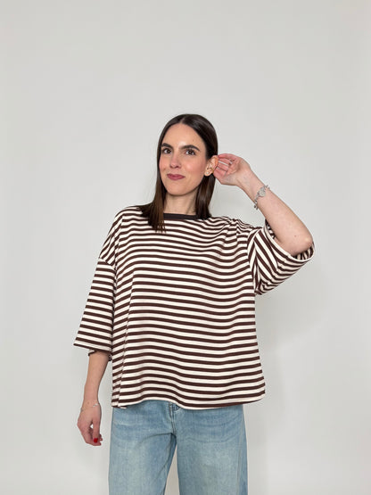 Maglia Felpa a righe light cotton in cotone Cioccolato/Panna
