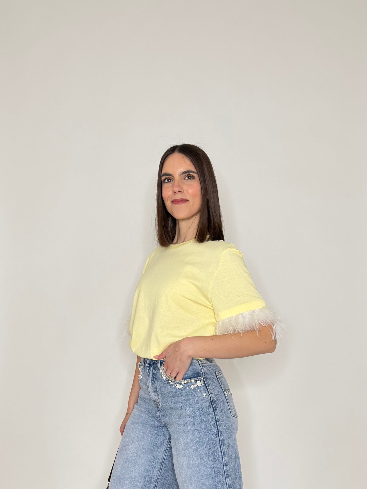 T-shirt in 100% cotone piume Giallo Pulcino - Lumina