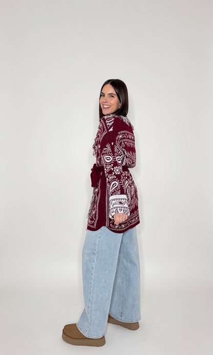 Cardigan bandana Jacquard Bordeaux