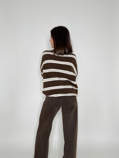 Pullover in misto lana righe cioccolato