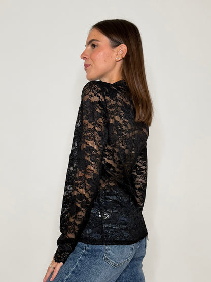 Maglia in pizzo con alamari nera