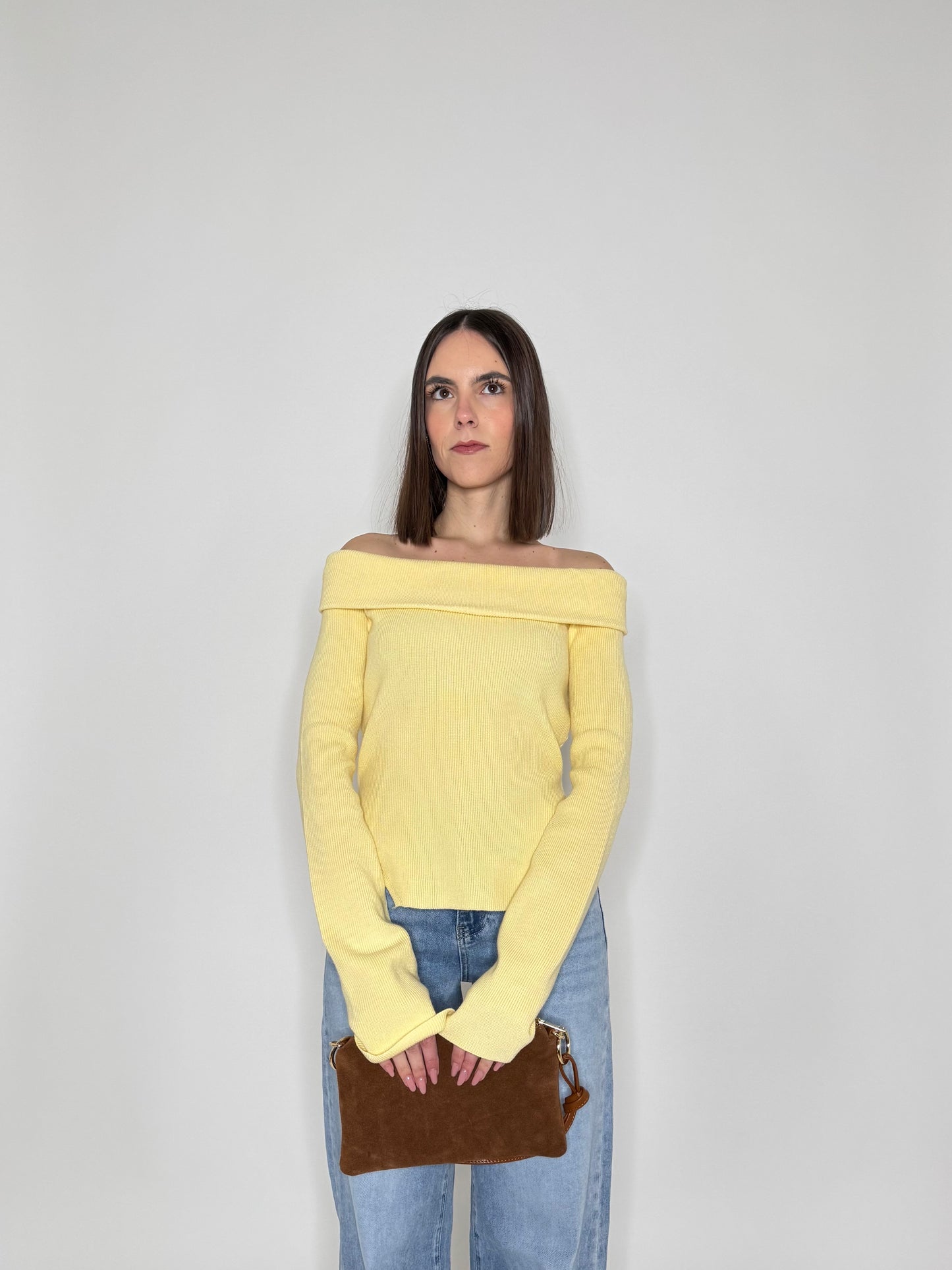 Maglia alla Bardot spalle scese in viscosa Giallo