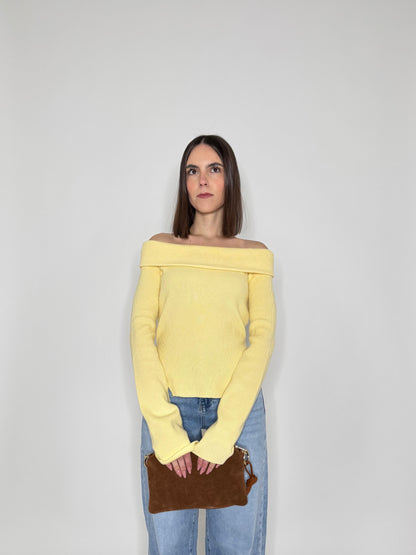 Maglia alla Bardot spalle scese in viscosa Giallo