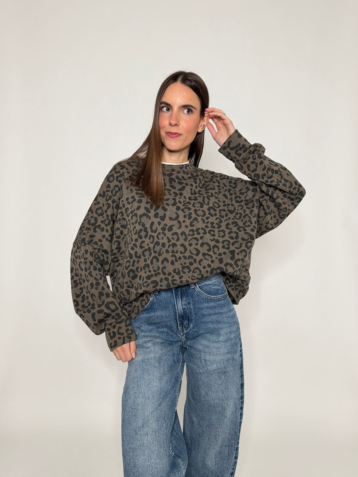 Felpa in cotone leopardato