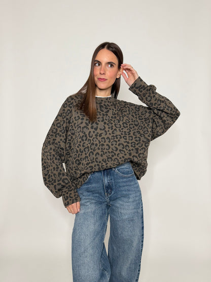 Felpa in cotone leopardato