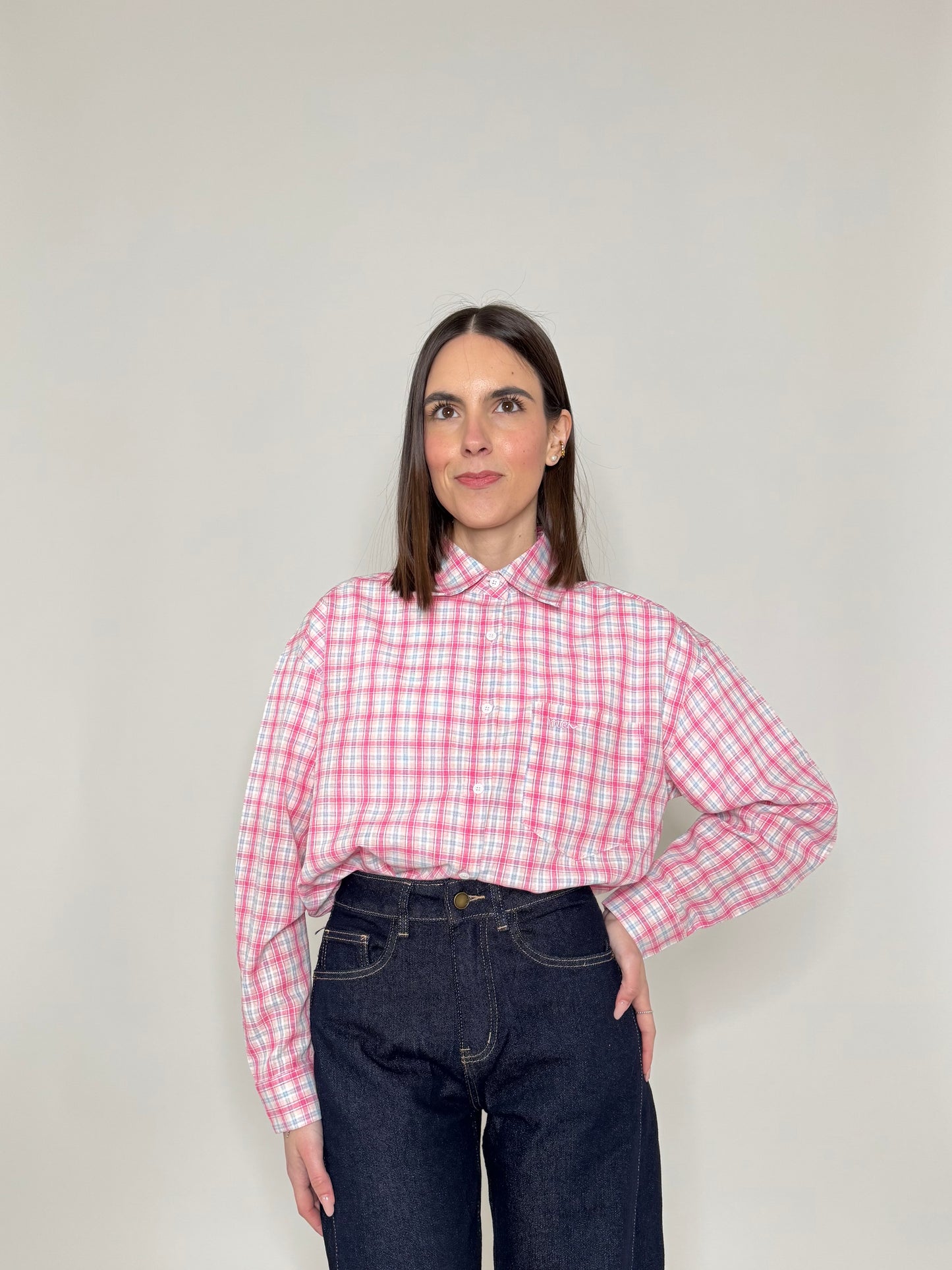 Camicia in cotone a quadri Rosa