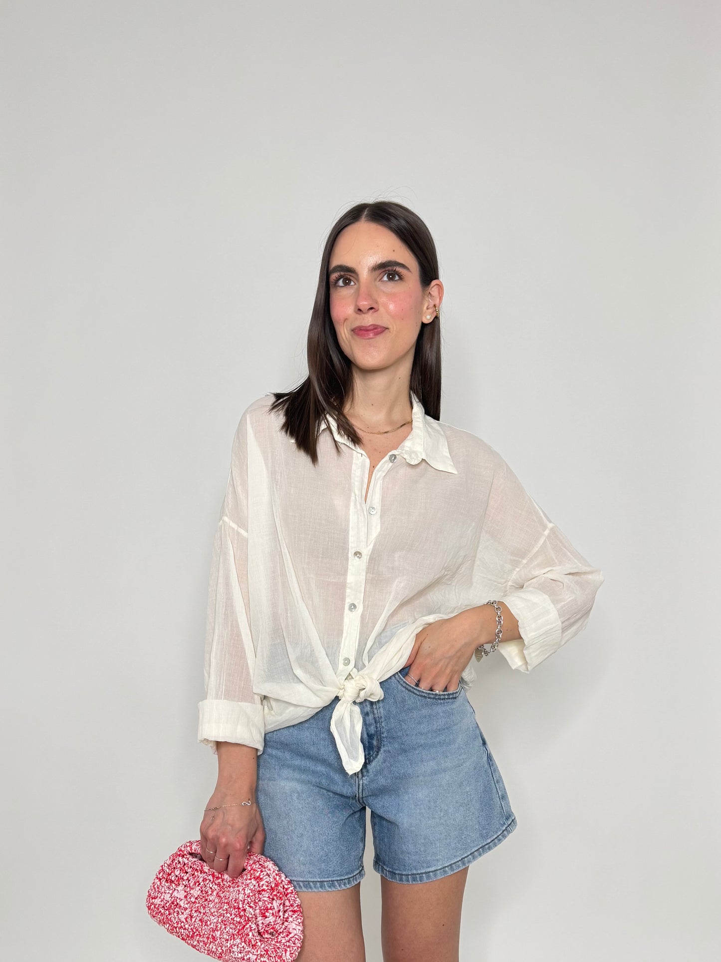 Camicia in mussola di cotone panna