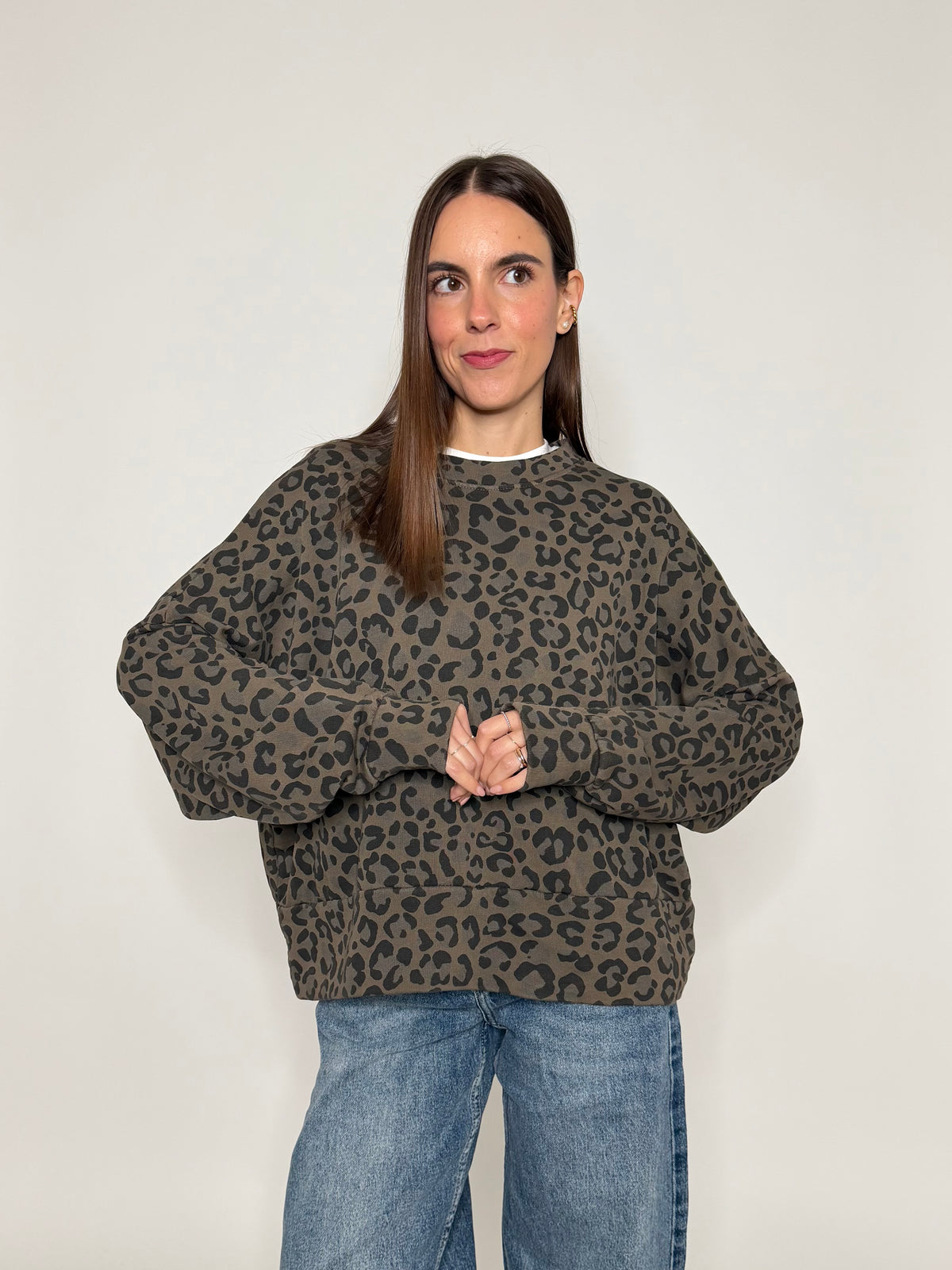 Felpa in cotone leopardato