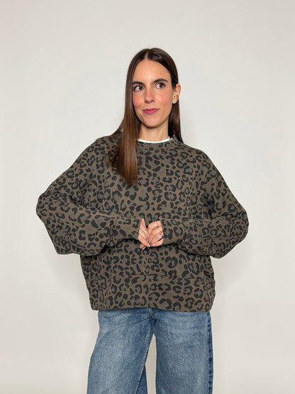 Felpa in cotone leopardato
