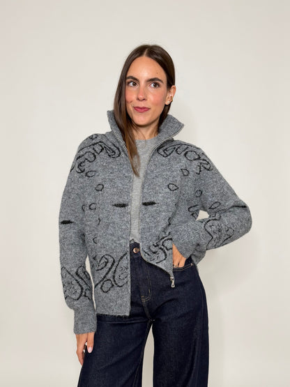 Cardigan con zip Bandana misto lana Grigio