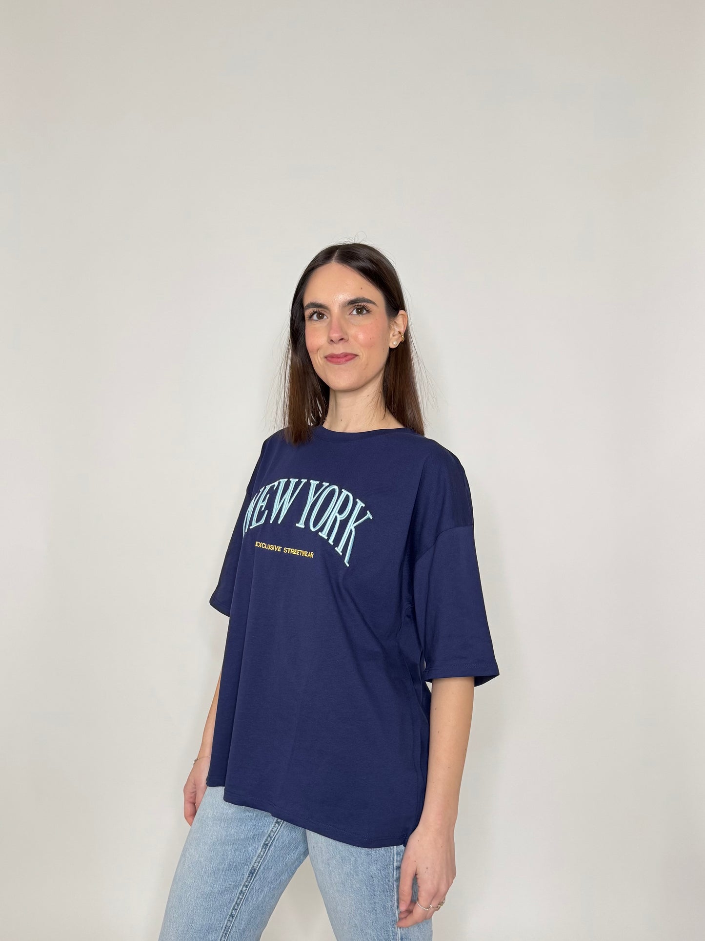 T-shirt in cotone "New York" Blu Navy