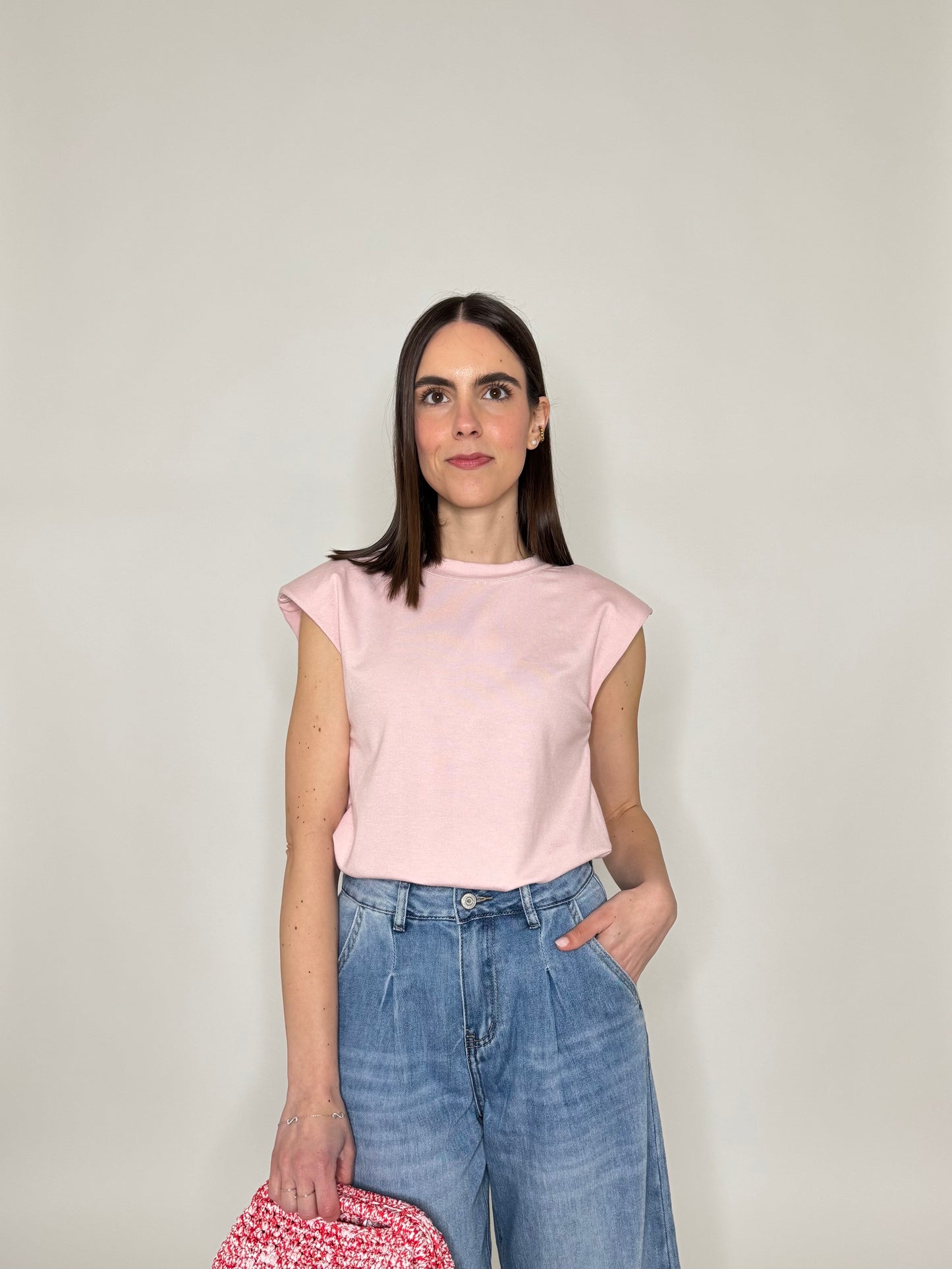 Maglia con spalline imbottite in cotone  Rosa