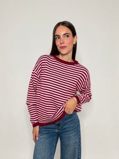 Maglia mille righe fit in morbida viscosa manica lunga rosa india