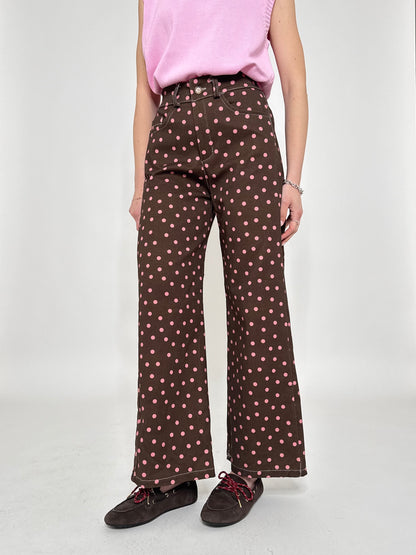 Jeans cinque tasche a pois modello wide leg Cioccolato/Rosa