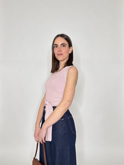 Top in cotone maglia inglese incrocio Rosa antico