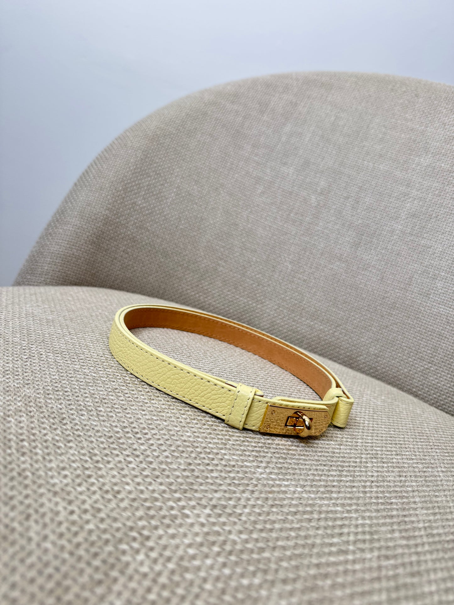 Cintura vera pelle martellata regolabile stile Hermes Giallo Pulcino 2cm
