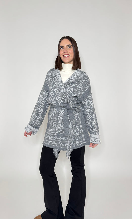Cardigan bandana Jacquard Grigio