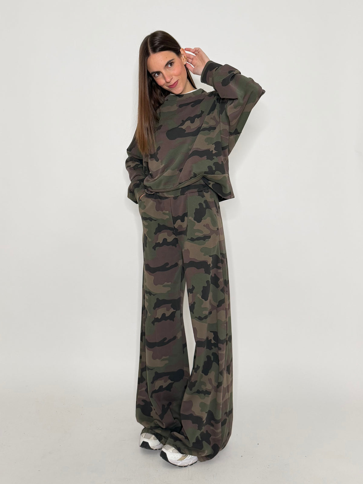 Pantalone palazzo camouflage in cotone
