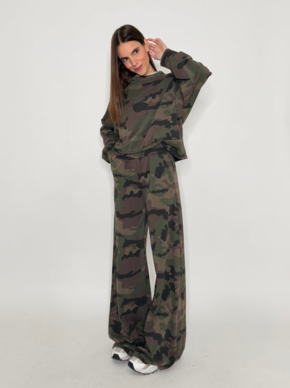 Pantalone palazzo camouflage in cotone