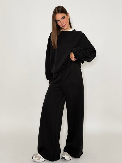 Pantalone palazzo relax fit in viscosa nero