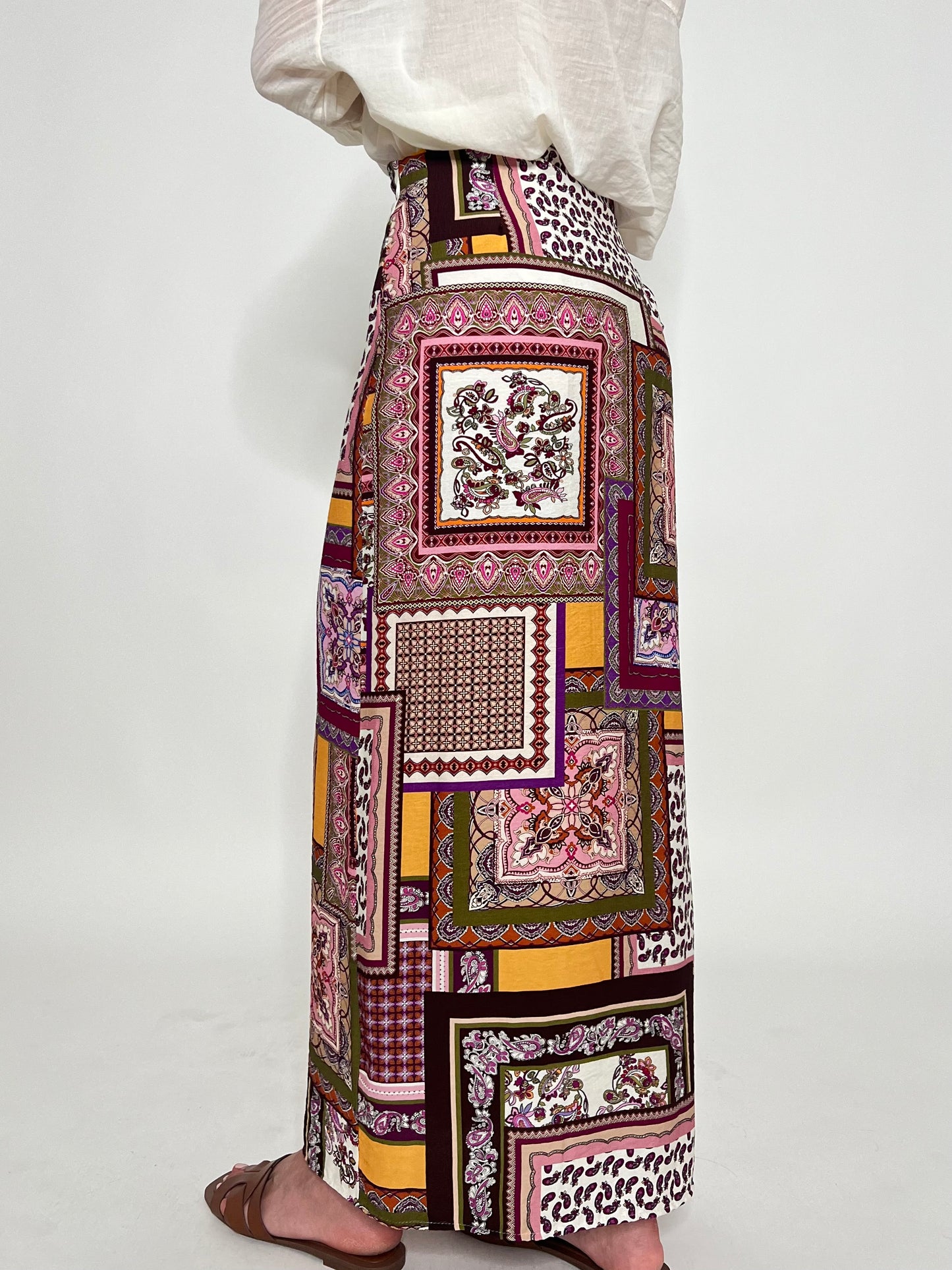 Gonna pareo in fresca viscosa fantasia foulard multicolor