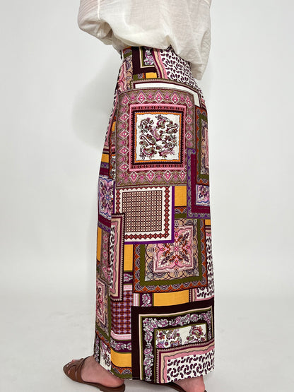 Gonna pareo in fresca viscosa fantasia foulard multicolor