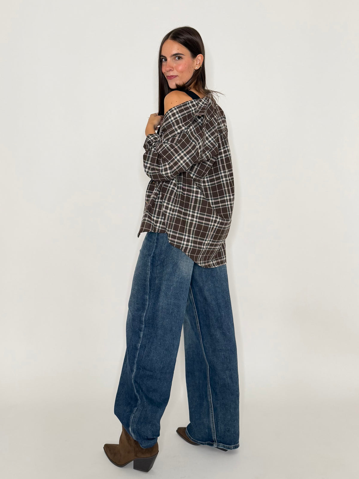 Jeans Wide Leg in Denim Blu con vita risvoltata
